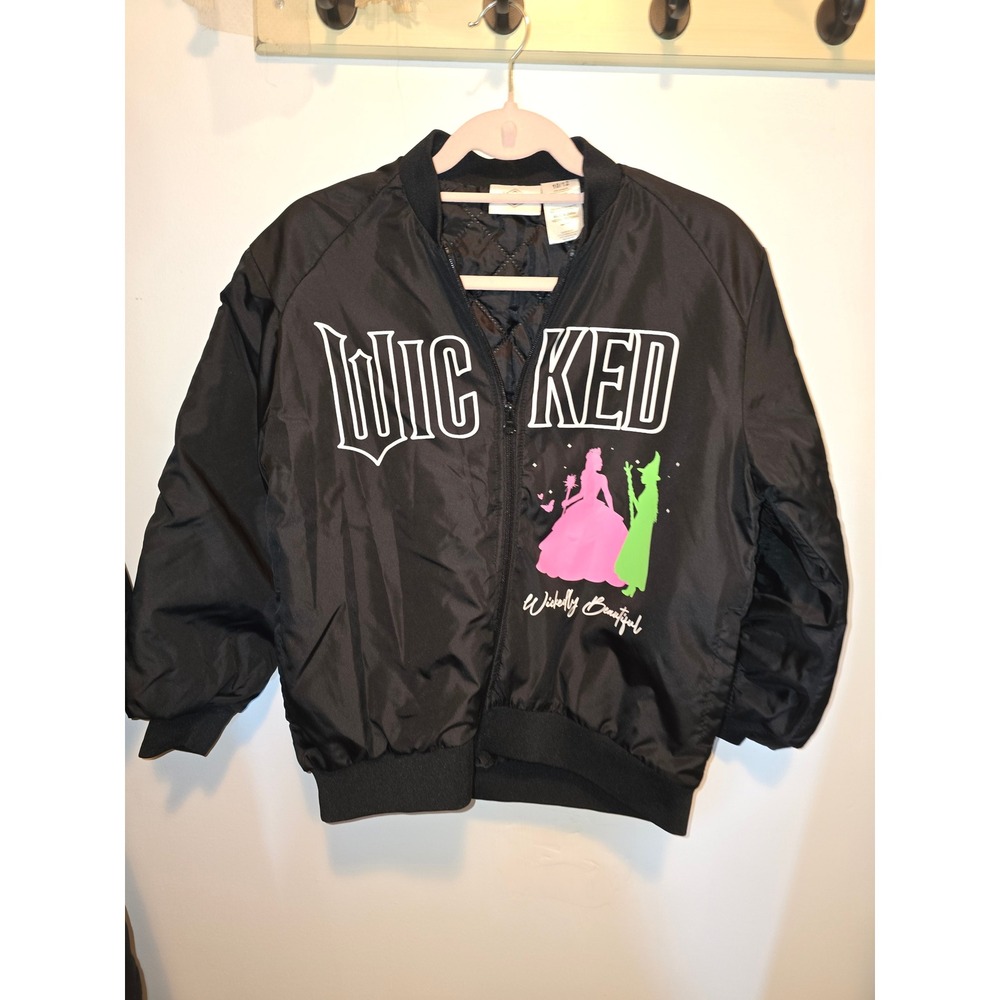 Wicked Movie Glinda Elphaba Bomber Jacket Black Kids Girls Size 10/12